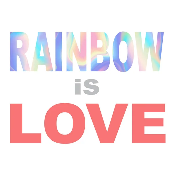 Regenboog is Love t-shirt fashion afdrukken op witte achtergrond — Stockvector