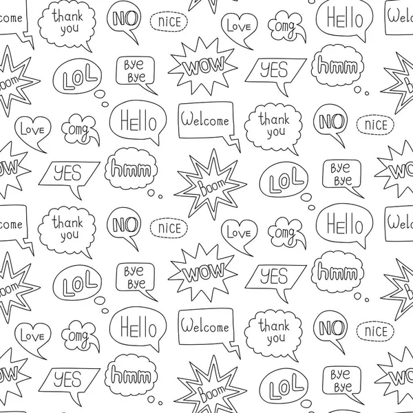 Beszéd buborék doodle varrat nélküli mintát fehér háttér — Stock Vector