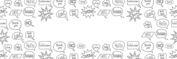Speech bubble doodle seamless frame on white background