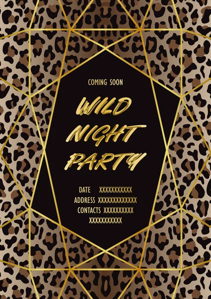 Tarjeta de invitación de fiesta salvaje de lujo con impresión de leopardo — Vector de stock