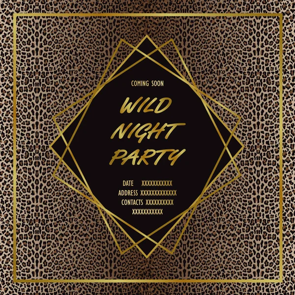 Tarjeta de invitación de fiesta salvaje de lujo con impresión de leopardo — Vector de stock