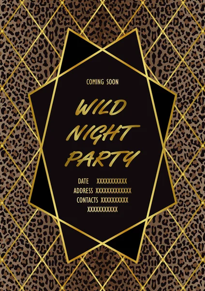 Tarjeta de invitación de fiesta salvaje de lujo con impresión de leopardo — Vector de stock