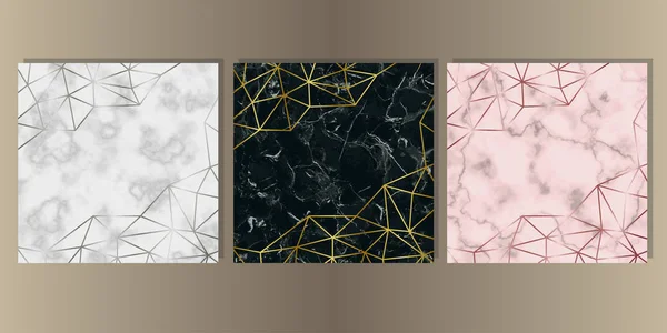 Conjunto de tampas de mármore de luxo com elementos geométricos — Vetor de Stock