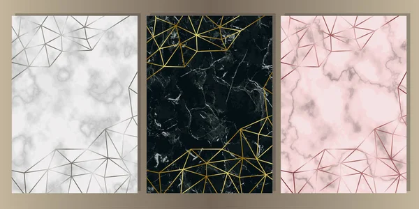 Conjunto de tampas de mármore de luxo com elementos geométricos — Vetor de Stock