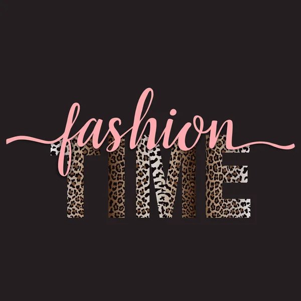 Fashion Time t-shirt imprimé mode avec motif léopard — Image vectorielle