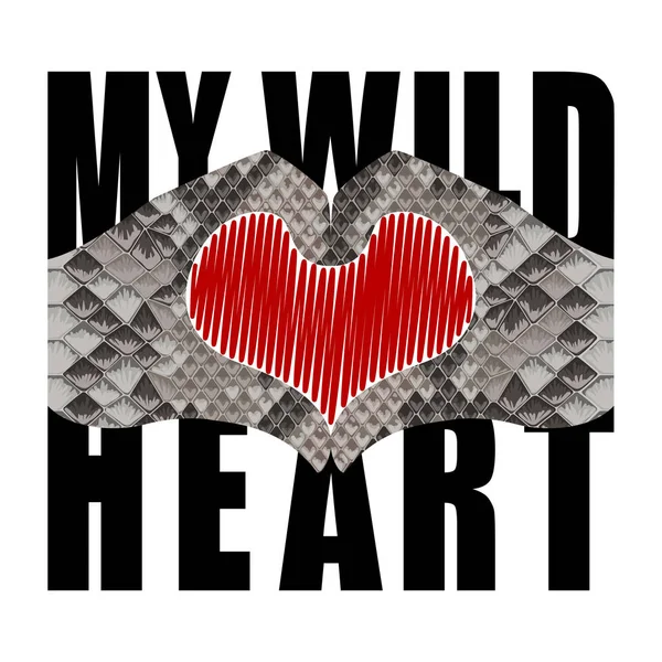 T-shirt My Wild Heart imprimé mode avec motif peau de serpent — Image vectorielle