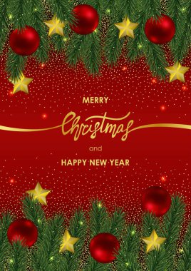 Noel ve yeni yıl kartı ile altın harflerle
