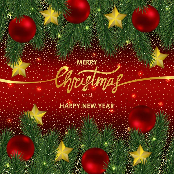 Feliz Navidad Feliz Año Nuevo Tarjeta Invitación Con Letras Oro — Vector de stock