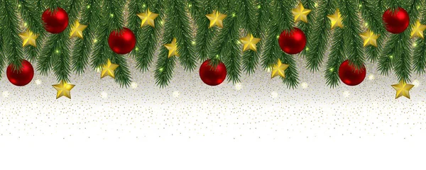 Banner Web de Navidad y Año Nuevo con Brillo y Abeto — Archivo Imágenes Vectoriales