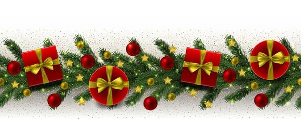 크리스마스와 새 해 원활한 테두리 전나무 트리 — 스톡 벡터