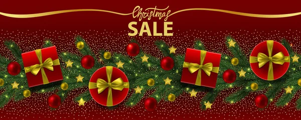 Banner Web di vendita di Natale con lettere in oro — Vettoriale Stock