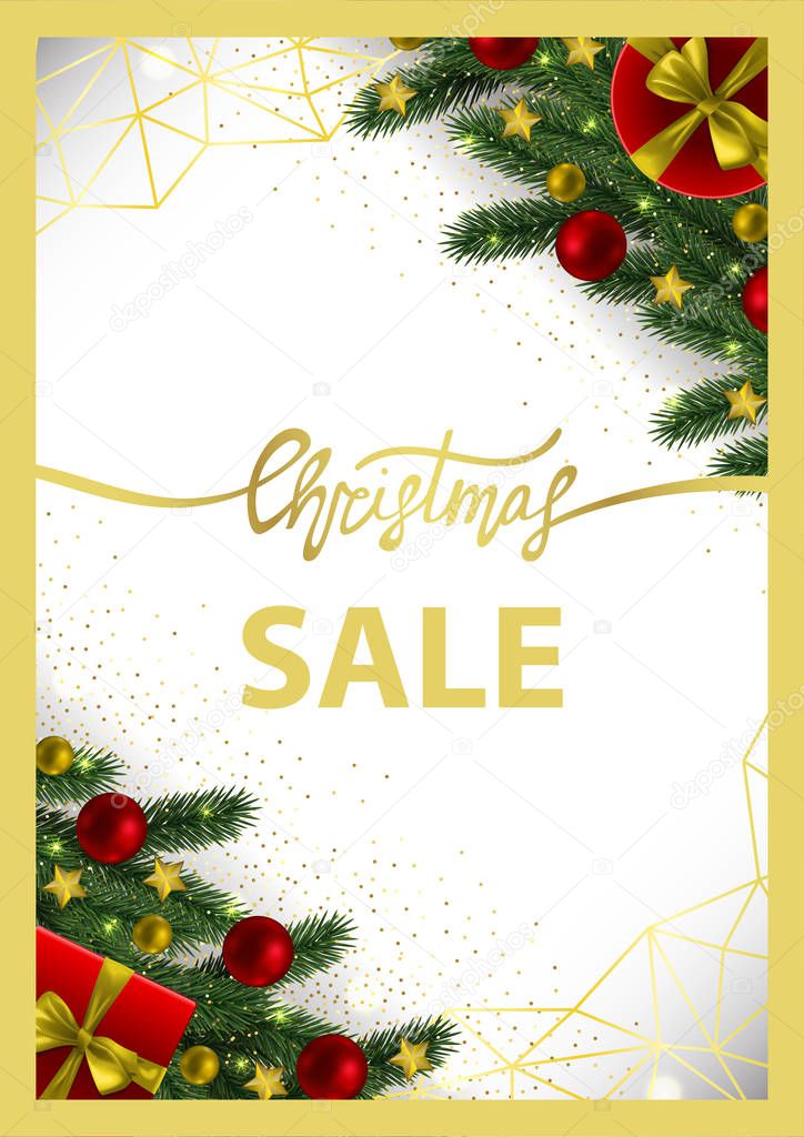 Christmas Sale Card with Gold Geometric Frame