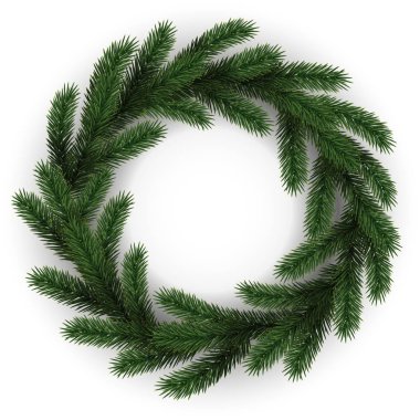 Köknar ağacı dalı ile doğal şablon yuvarlak çerçeve