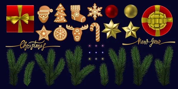 Conjunto de objetos vectoriales de Navidad y Año Nuevo — Vector de stock