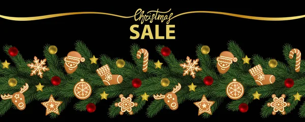 Banner Web vettoriale di vendita di Natale su nero — Vettoriale Stock