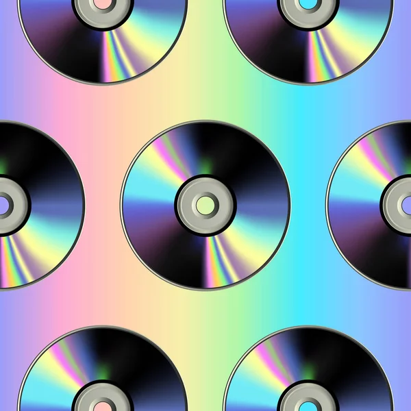 CD disk seamless pattern on holographic background — Stock Vector