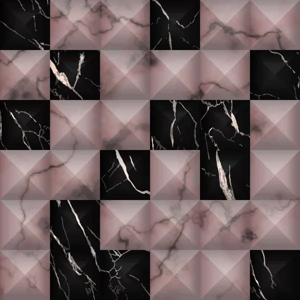 Mármol Negro Rosa Con Efecto Geométrico Volumétrico Repetir Baldosas Patrón — Archivo Imágenes Vectoriales