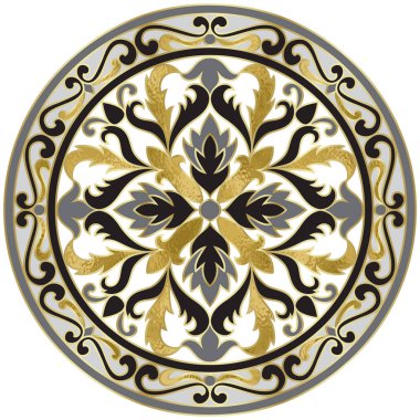 Altın folyo ve geometrik öğelerle birlikte vektör mozaik klasik madalyon. Soyut Kompozisyon iç dekorasyon, ev dekor seramik kaplama malzemeleri, tekstil baskı için yuvarlak çiçek.