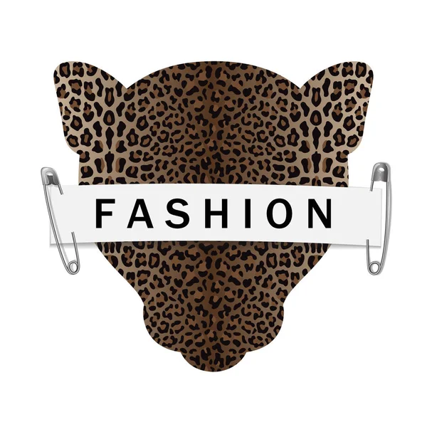 Cetakan Hewan Fashion Dengan Siluet Kepala Macan Tutul Dan Pola - Stok Vektor