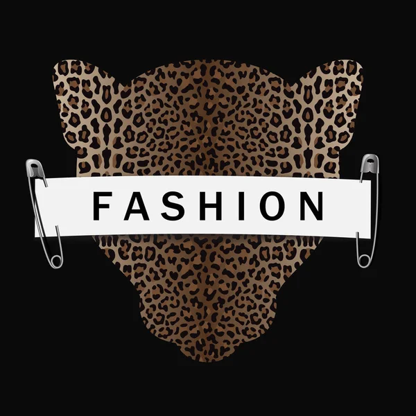 Fashion Animal Print Leopard Head Silhouette Leopard Pattern Black Background — Stock Vector