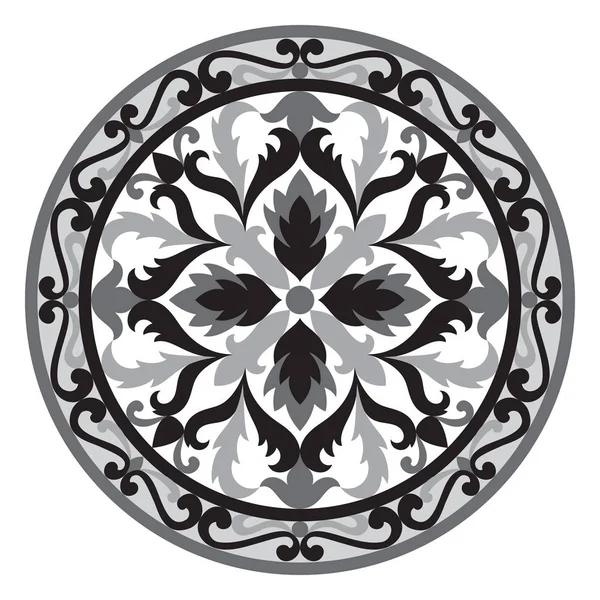 Vector Mosaico Clássico Medalhão Preto Branco Composição Redonda Floral Abstrata — Vetor de Stock