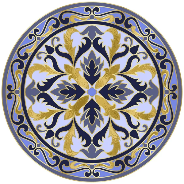 Medalhão Clássico Mosaico Vetorial Com Folha Ouro Elementos Geométricos Composição — Vetor de Stock
