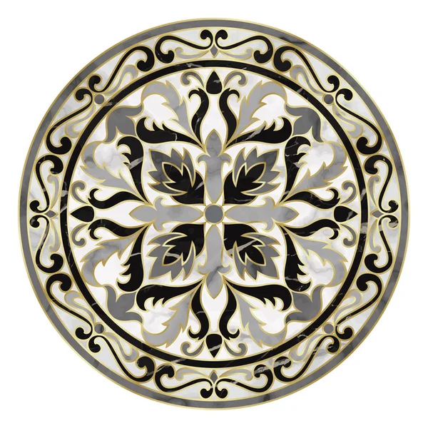 Розкішний Мармуровий Візерунок Класичним Квітковим Медальйоном Повторювати Мармурову Композицію Золотими — стоковий вектор