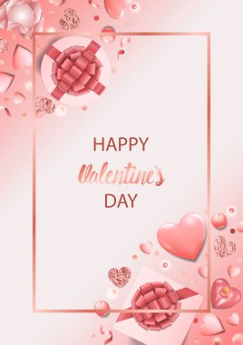 Mutlu sevgililer günü pembe bir tebrik kartı