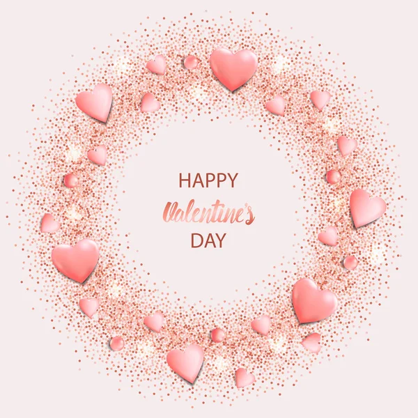 Happy Valentines Day Greeting Card with Pink Hearts - Stok Vektor