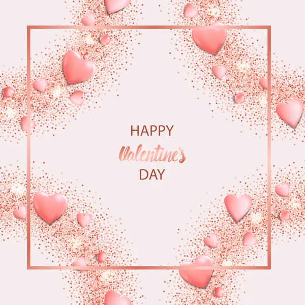 Happy Valentines Day Greeting Card with Pink Hearts — Stock Vector