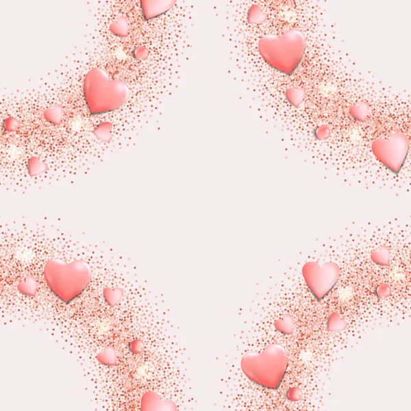 Coeurs roses romantiques et motif sans couture paillettes — Image vectorielle
