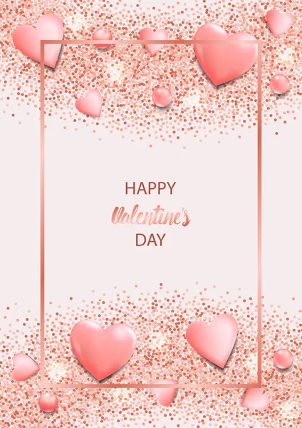 Happy Valentines Day Greeting Card with Pink Hearts - Stok Vektor