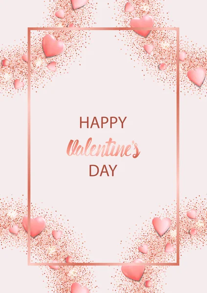 Happy Valentines Day Greeting Card with Pink Hearts — Stock Vector