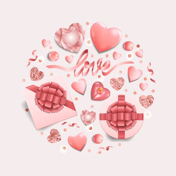 Ροζ αντικείμενα μοτίβο στρογγυλή για ρομαντικές διακοπές — Διανυσματικό Αρχείο