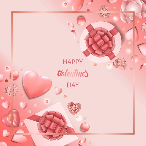 Happy Valentines Day Pink Greeting Square Card — Stock Vector