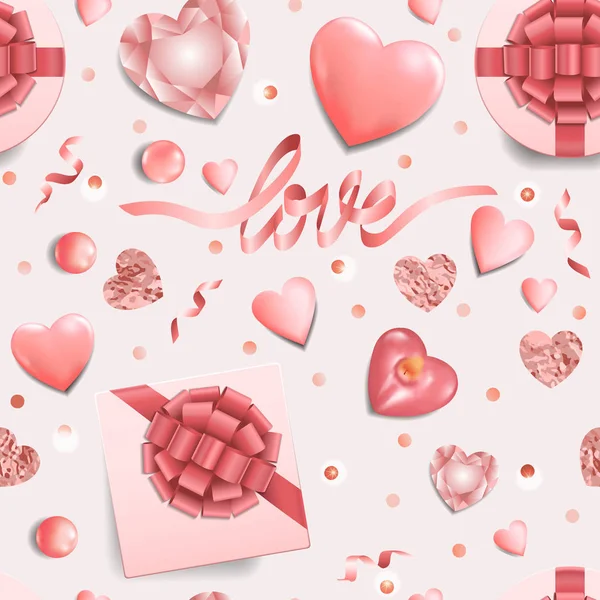 Love Seamless Pattern with Romantic Pink Objects — 스톡 벡터