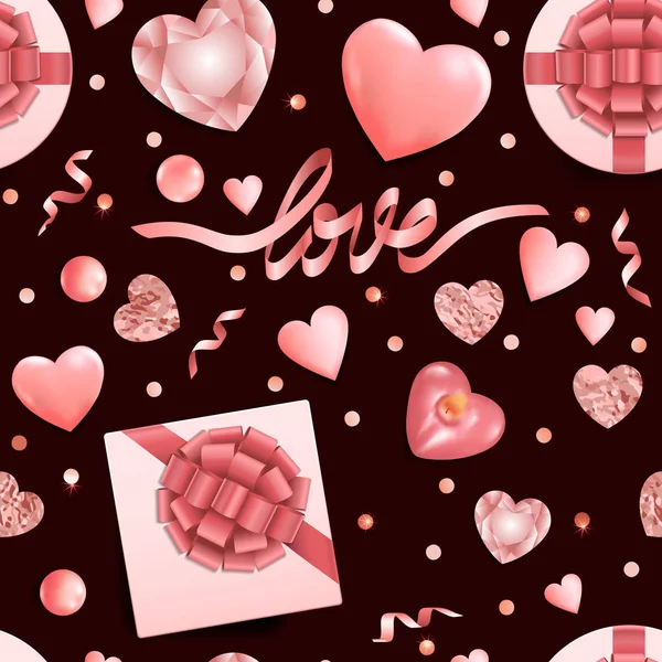 ロマンチックなピンクのオブジェクトと愛のシームレス パターン — ストックベクタ