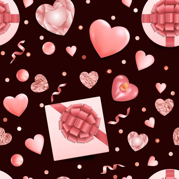 Romantikus Seamless Pattern lapos feküdt rózsaszín objektumok — Stock Vector