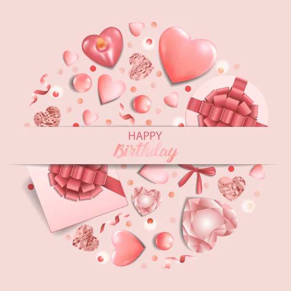 Feliz Cumpleaños una Tarjeta Cuadrada de Saludo Rosa — Vector de stock