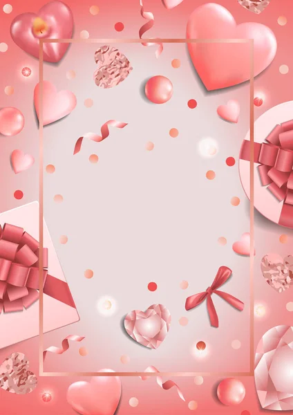 Modello rosa romantico con oggetti con vista dall'alto — Vettoriale Stock