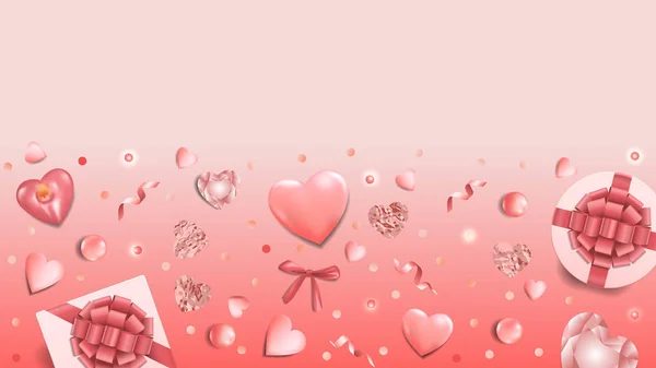 Banner Web di saluto rosa con oggetti con vista dall'alto — Vettoriale Stock