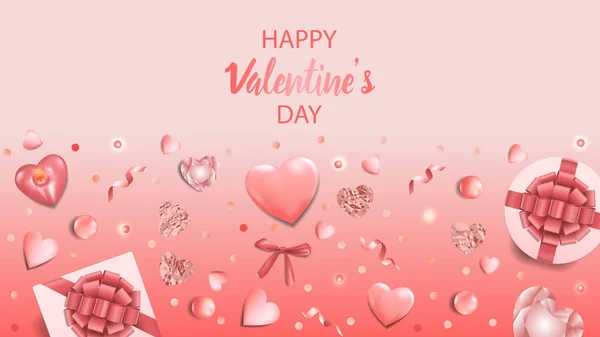 Happy Valentines Day Pink Greeting Web Banner — Stock Vector