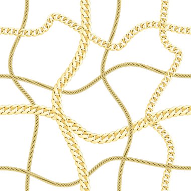 Golden chains check seamless pattern. Fashion luxury background with jewelry for textile prints, wallpapers, wrapping.