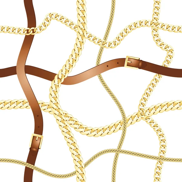 Gürtel Und Goldkette Mit Nahtlosem Muster Luxus Hintergrund Für Textildrucke — Stockvektor