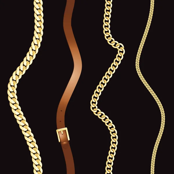 Cinturones Cadena Oro Rayas Verticales Patrón Sin Costura Fondo Lujo — Archivo Imágenes Vectoriales