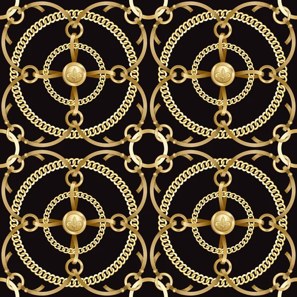 Golden Chains Ribbon Seamless Pattern Black Background Fashion Luxury Gold — Διανυσματικό Αρχείο