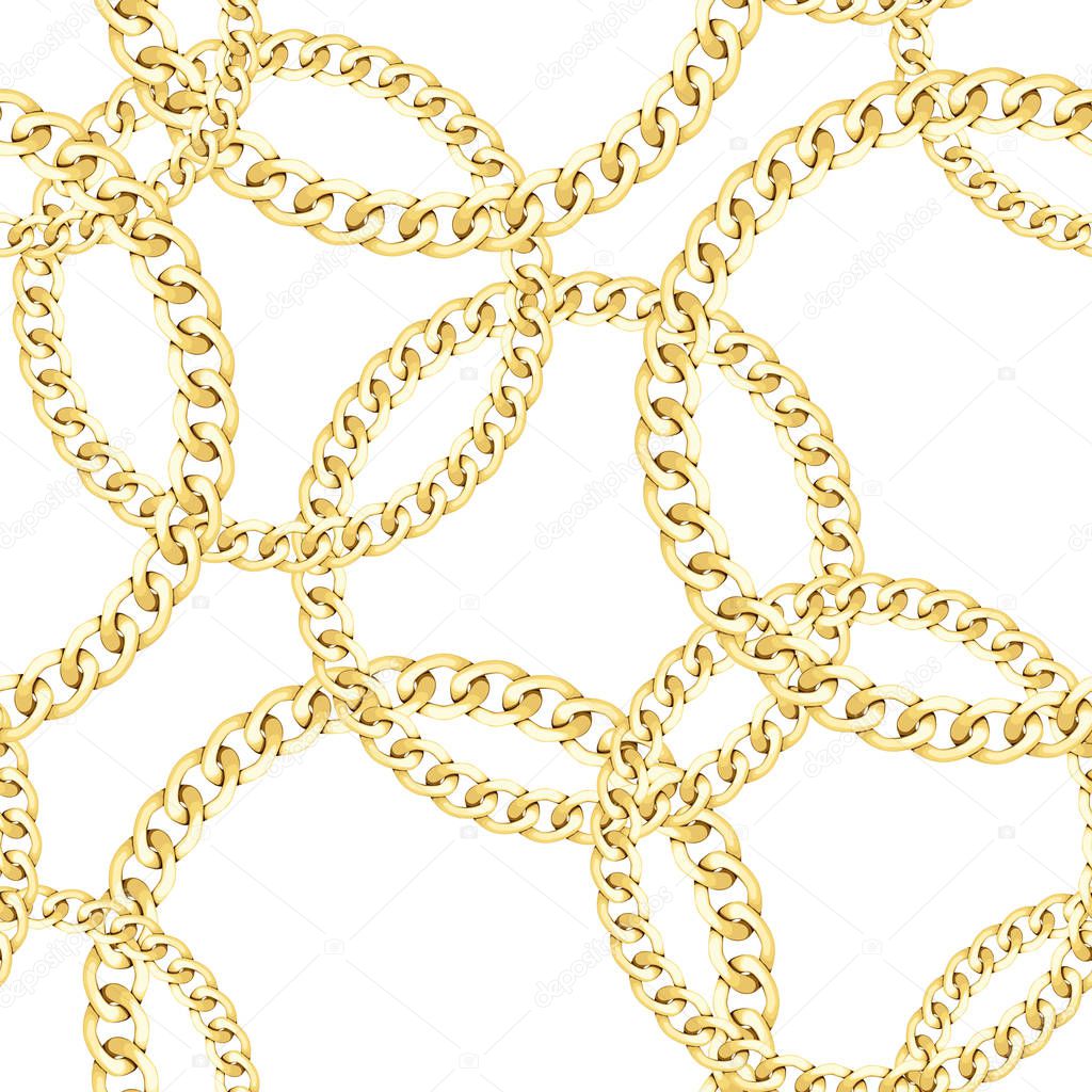 Golden Chains Seamless Pattern. Luxury Fashion Print.