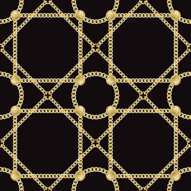 Dikişsiz desen siyah zemin üzerine altın zincirleri.