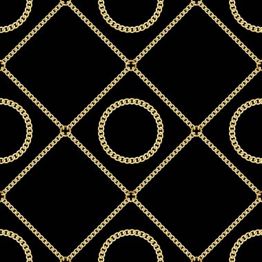 Dikişsiz desen siyah zemin üzerine altın zincirleri.