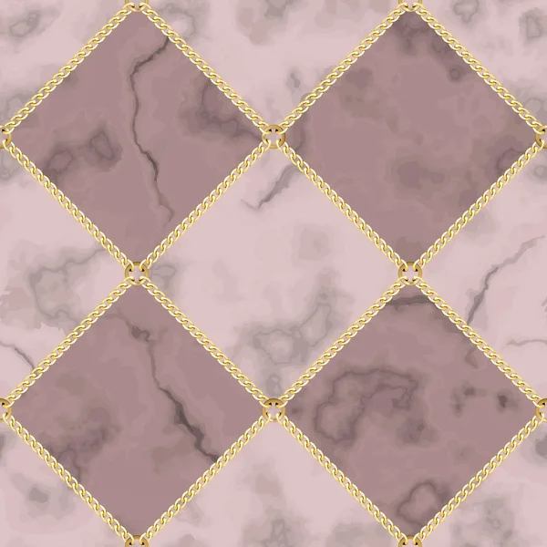 Mármol rosa y patrón sin costura geométrica de lujo de la cadena de oro — Vector de stock
